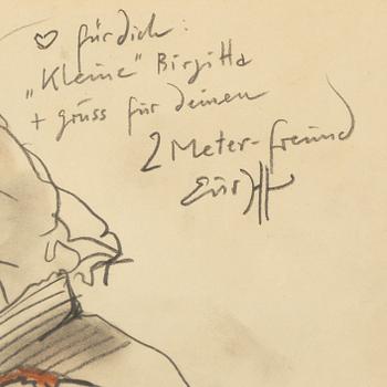 Horst Janssen, mixed media, signed.