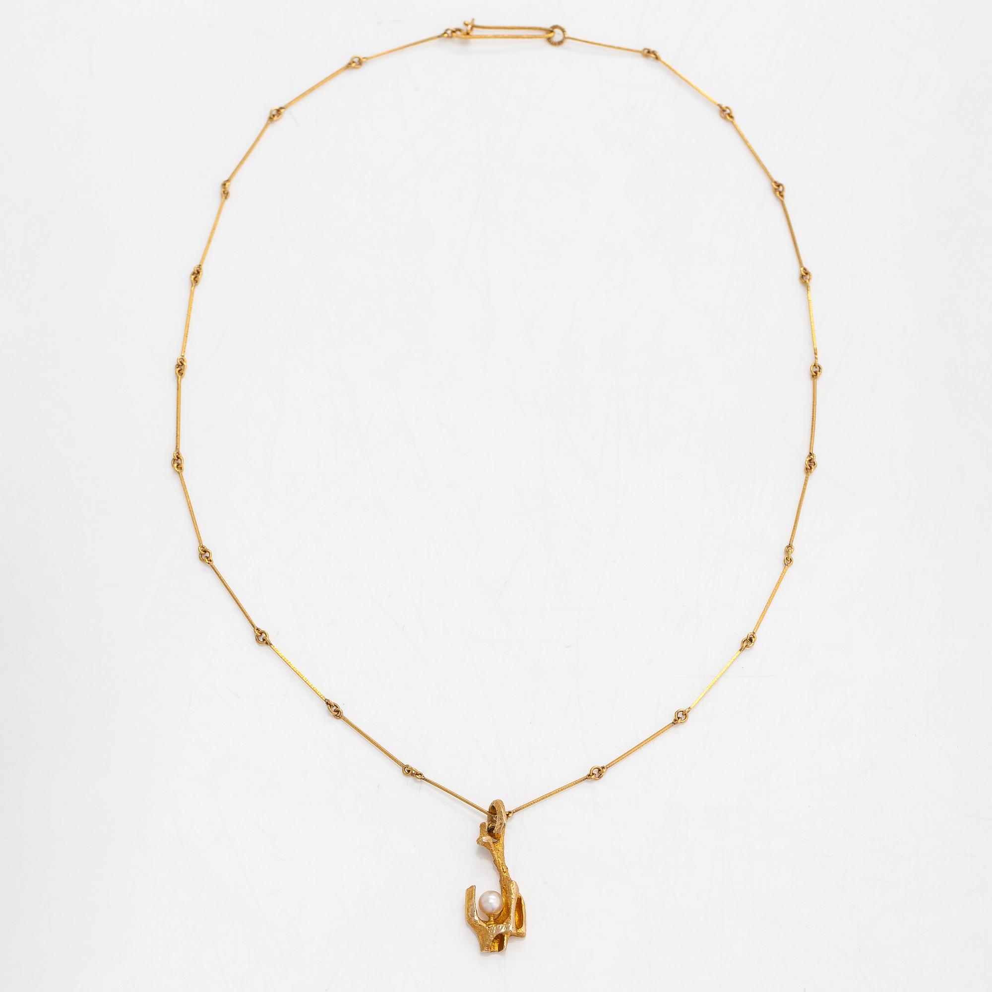 Björn Weckström,  Halsband, "Vid källan", 14K guld, odlad pärla. Lapponia 1969.