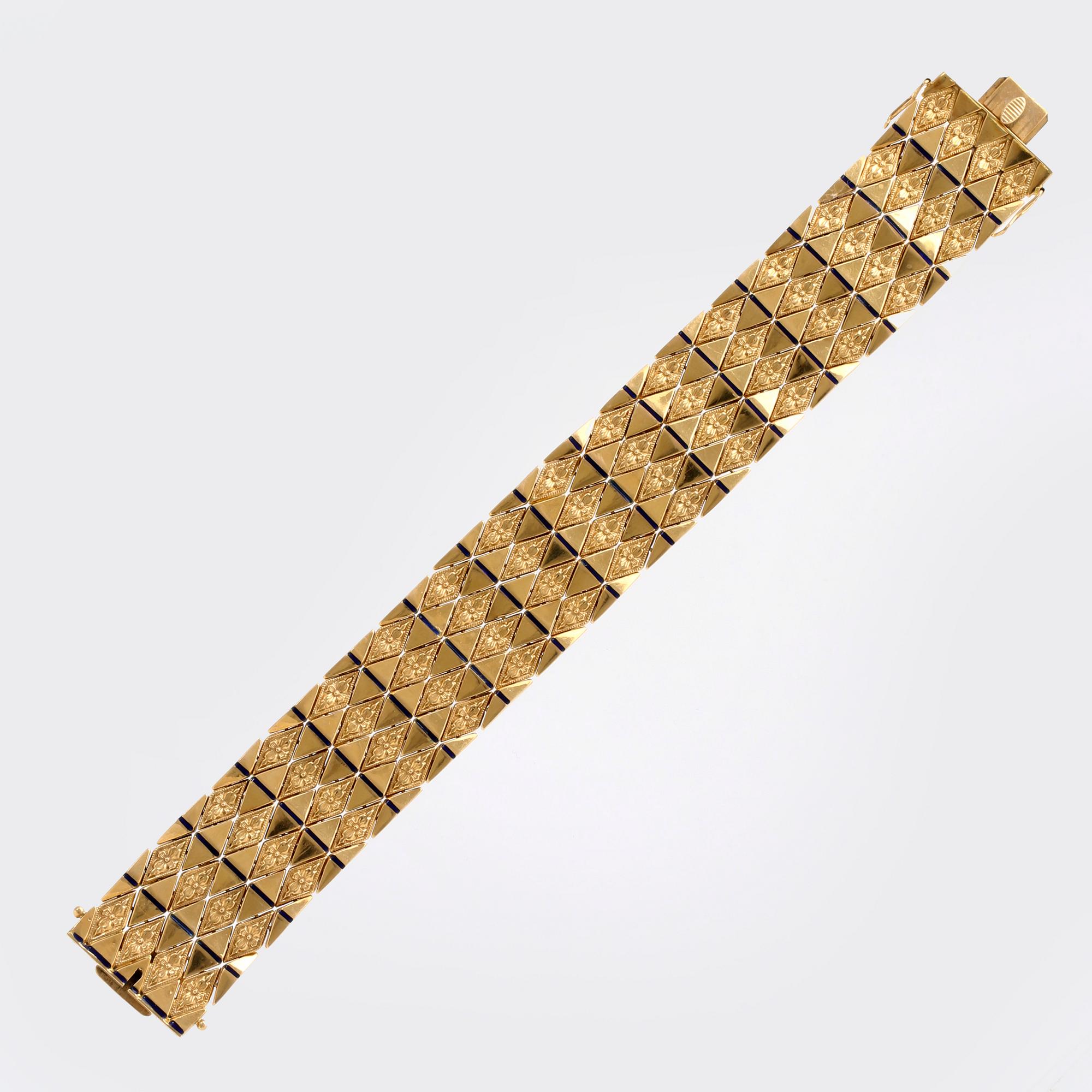 Bracelet 18K gold, enamel, 44,9 g, approx 20 x 2,5 cm, Italian hallmarks.