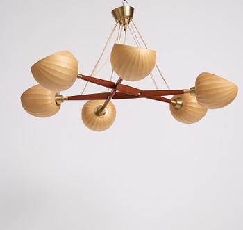 Hans Bergström, a teak ceiling lamp, ateljé Lyktan, Åhus, 1950s.