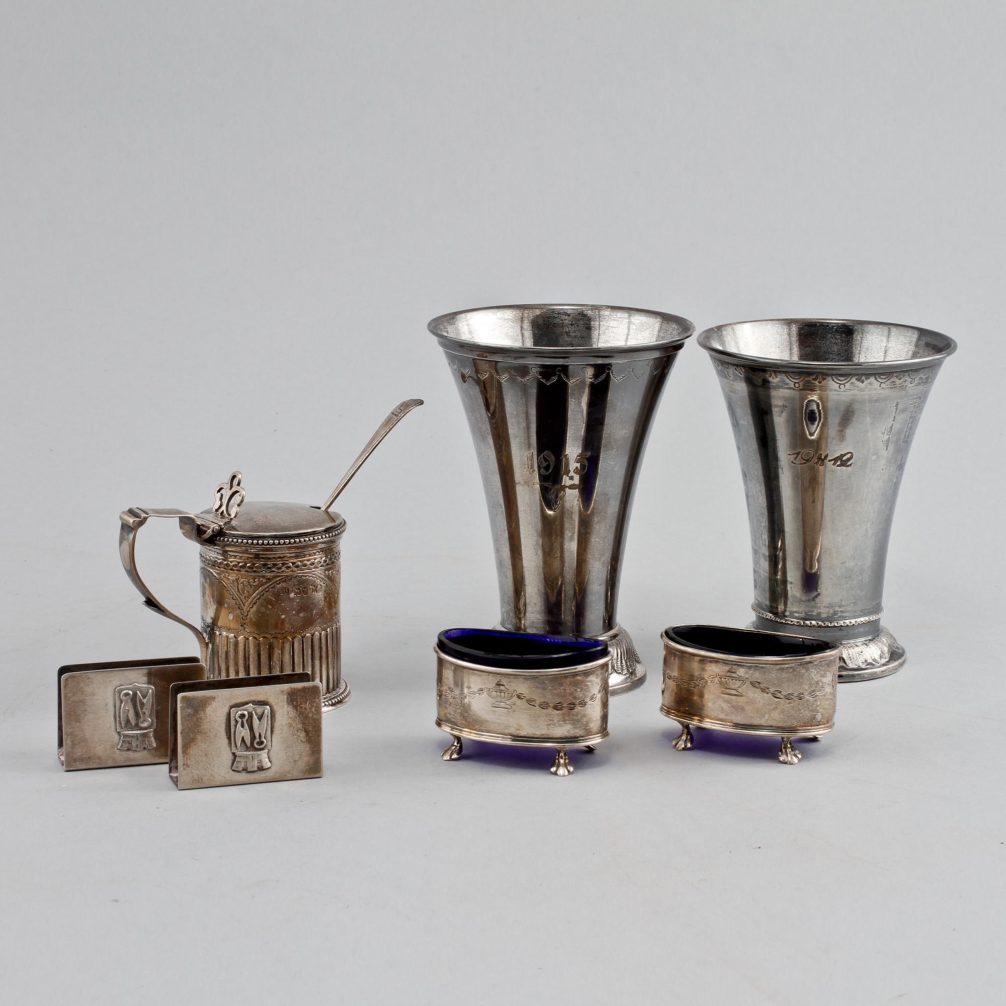 PARTI SILVER, 8 delar, 1900-tal. Vikt exklusive glasinsatser 340 gram.