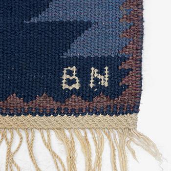 Barbro Nilsson, a carpet, 'Tånga blå', flat weave, c. 300 x 207 cm, signed AB MMF BN.