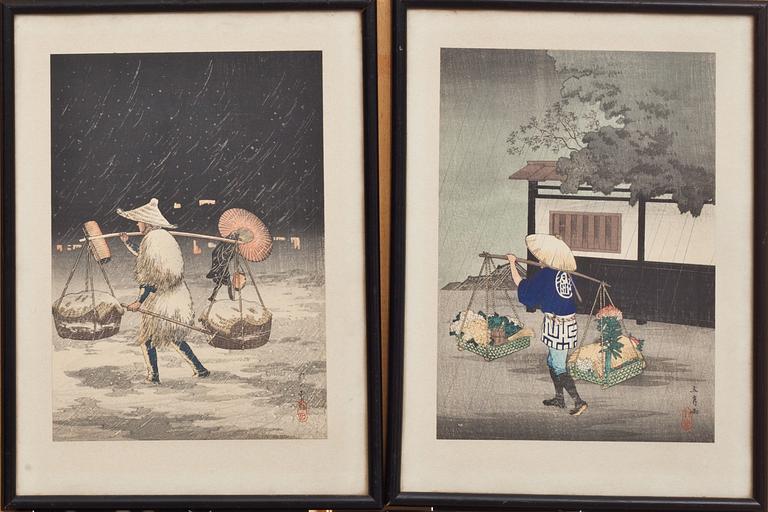 TRÄSNITT, 4 st. Japan, Hiroaki (Shotei) Takahashi. Omkring 1900.