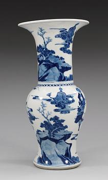 A blue and white Kangxi style vase, late Qing dynasty (1644-1912).