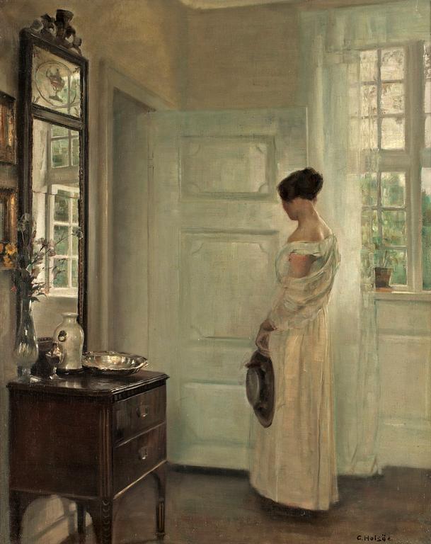 Carl Holsoe, Salongsinteriör med kvinna.