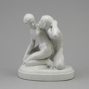 A white glazed Royal Copenhagen Gerhard Henning figure of "Amor & Psyke", Denmark, early 20th Century.