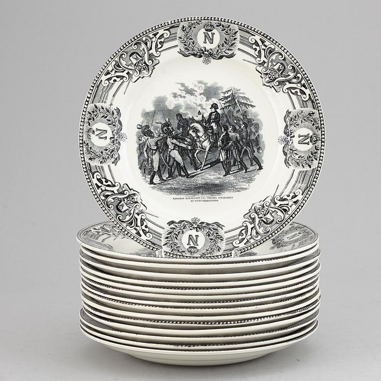 A set 15 cream ware dinner plates, Belgium, "Napoleon".