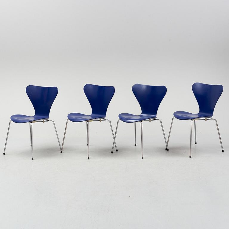 A set of four "Sjuan" chairs, Arne Jacobsen for Fritz Hansen, Denmark, 1989.