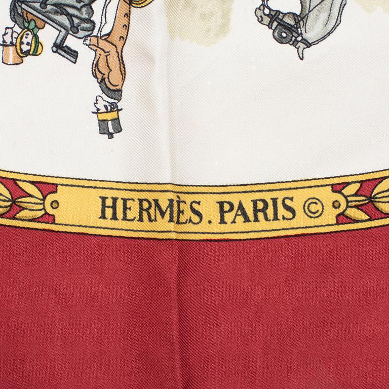 Hermès, scarves, two pieces, "La Promenade de Longchamps" & "Les Cavaliers d'Or".