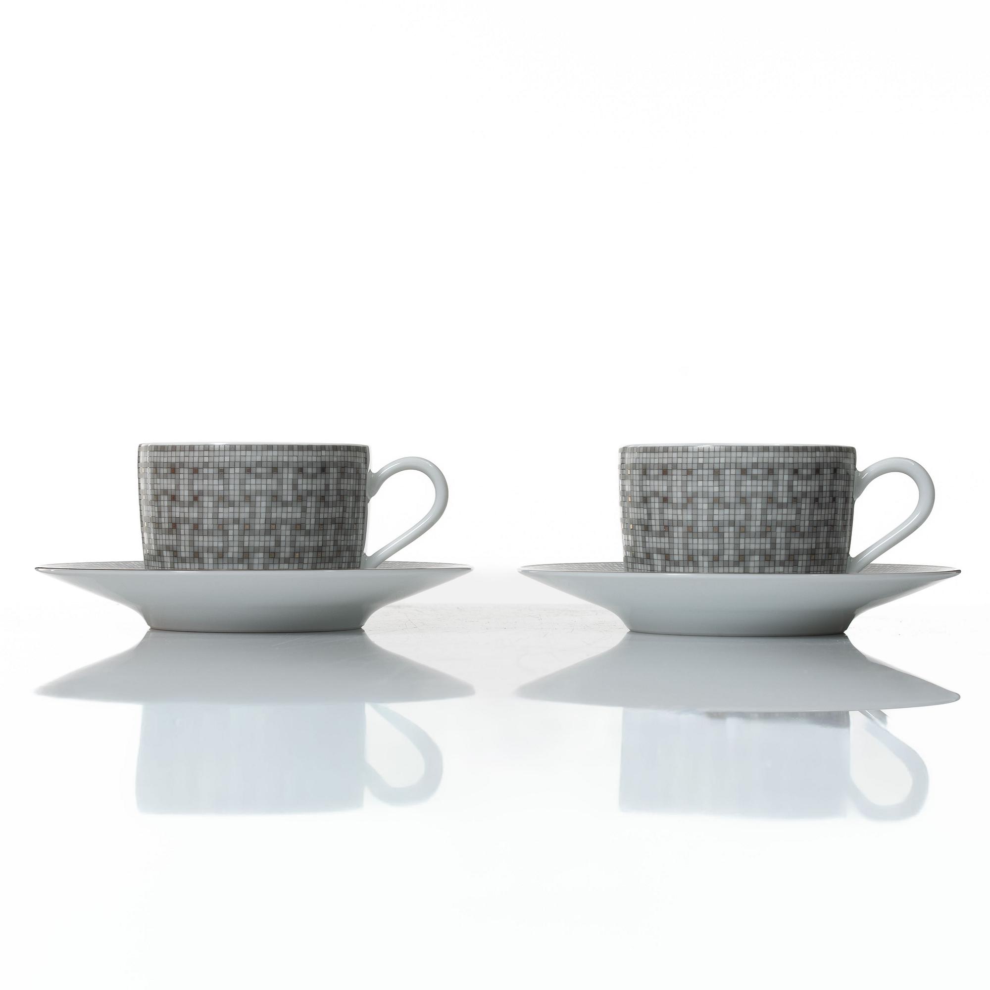 Hermès, cups with saucers, a pair, "Mosaique au 24".