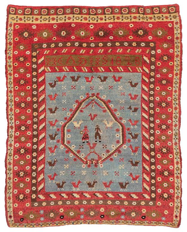 A bed cover, so called 'Bridal rya' c. 173 x 143 cm, dated 1828.
