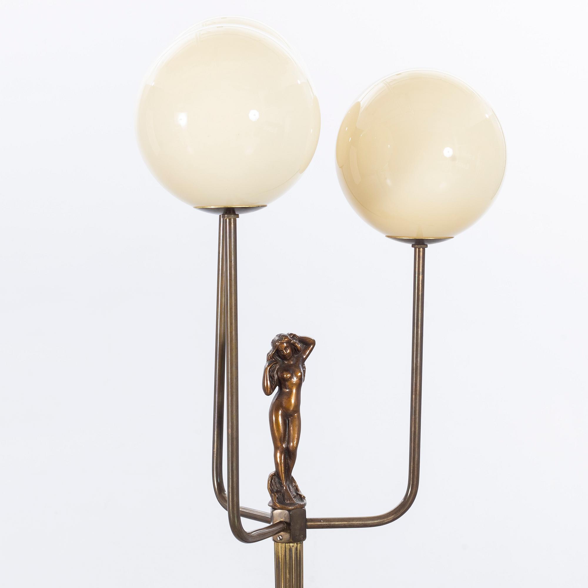 FLOOR LAMP, brass and glass, Armaturbolaget Malmö, 1930/-40's.