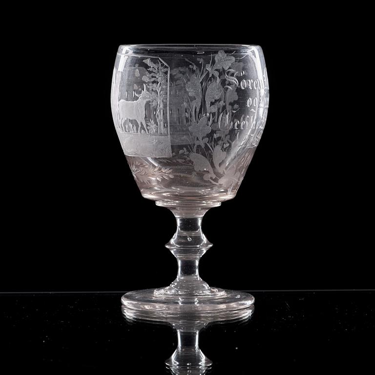 BÖLLOPSPOKAL, glas, Danmark, daterat 1860.