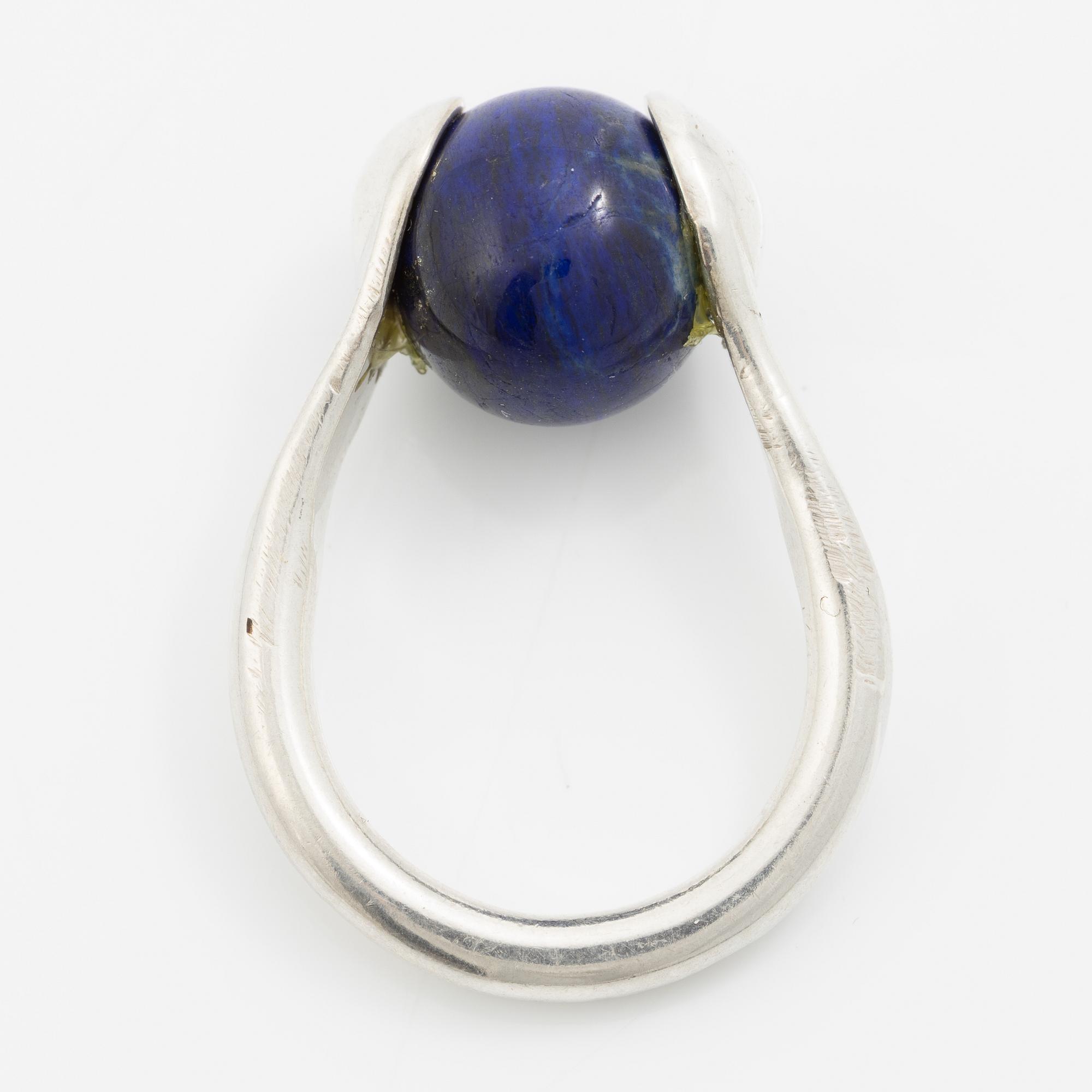 Ring, sterling silver with a blue spherical stone, Gävle 2015.