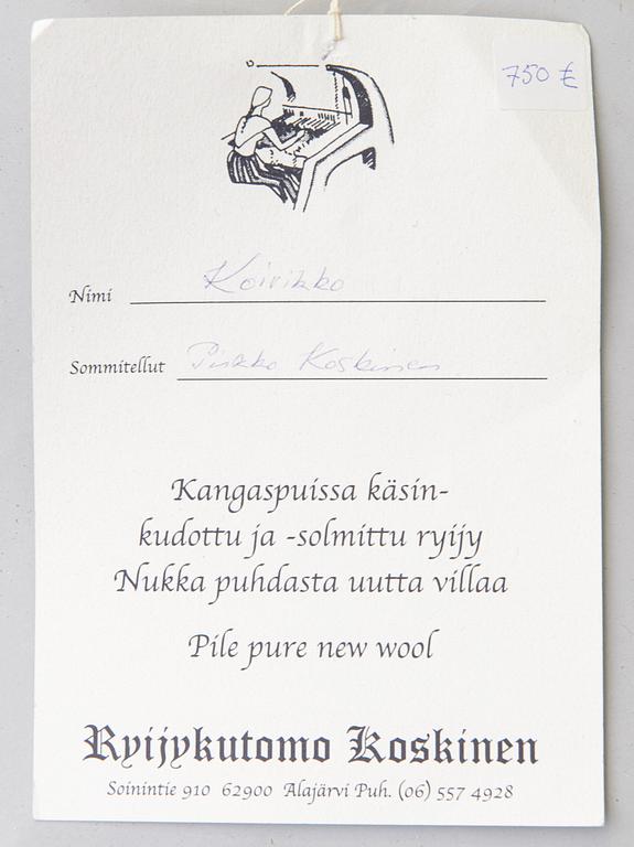 Pirkko Koskinen, rya för Ryijykutomo Koskinen Alajärvi. Ca 155x105 cm.