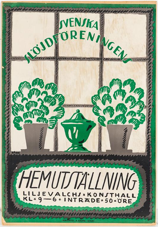 WILHELM KÅGE, a lithographic poster 'Hemutställnng from Rokotryck, AB Kopia, Stockholm, 1917.