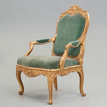 A large Swedish Rococo armchair by Carl Magnus Sandberg (master in Stockholm 1759-1789), circa 1760.