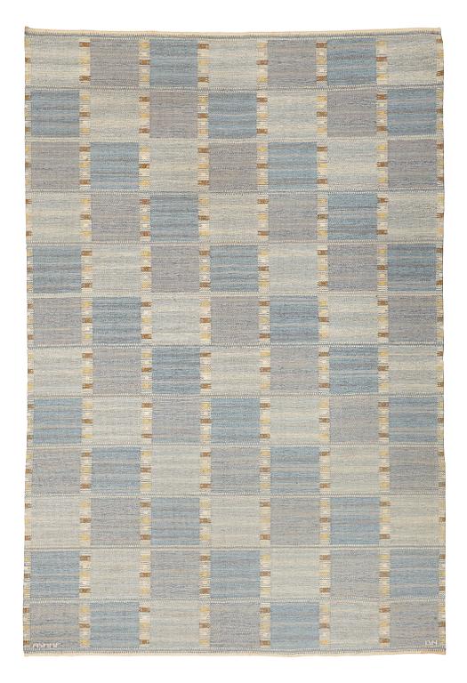 Barbro Nilsson, MATTO, "Falurutan, lättblå III", flat weave, ca 302 x 201 cm, signed AB MMF BN.