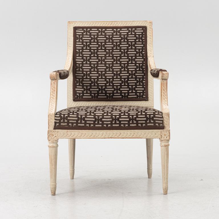 A Gustavian open armchair, Stockholm, late 18th century.