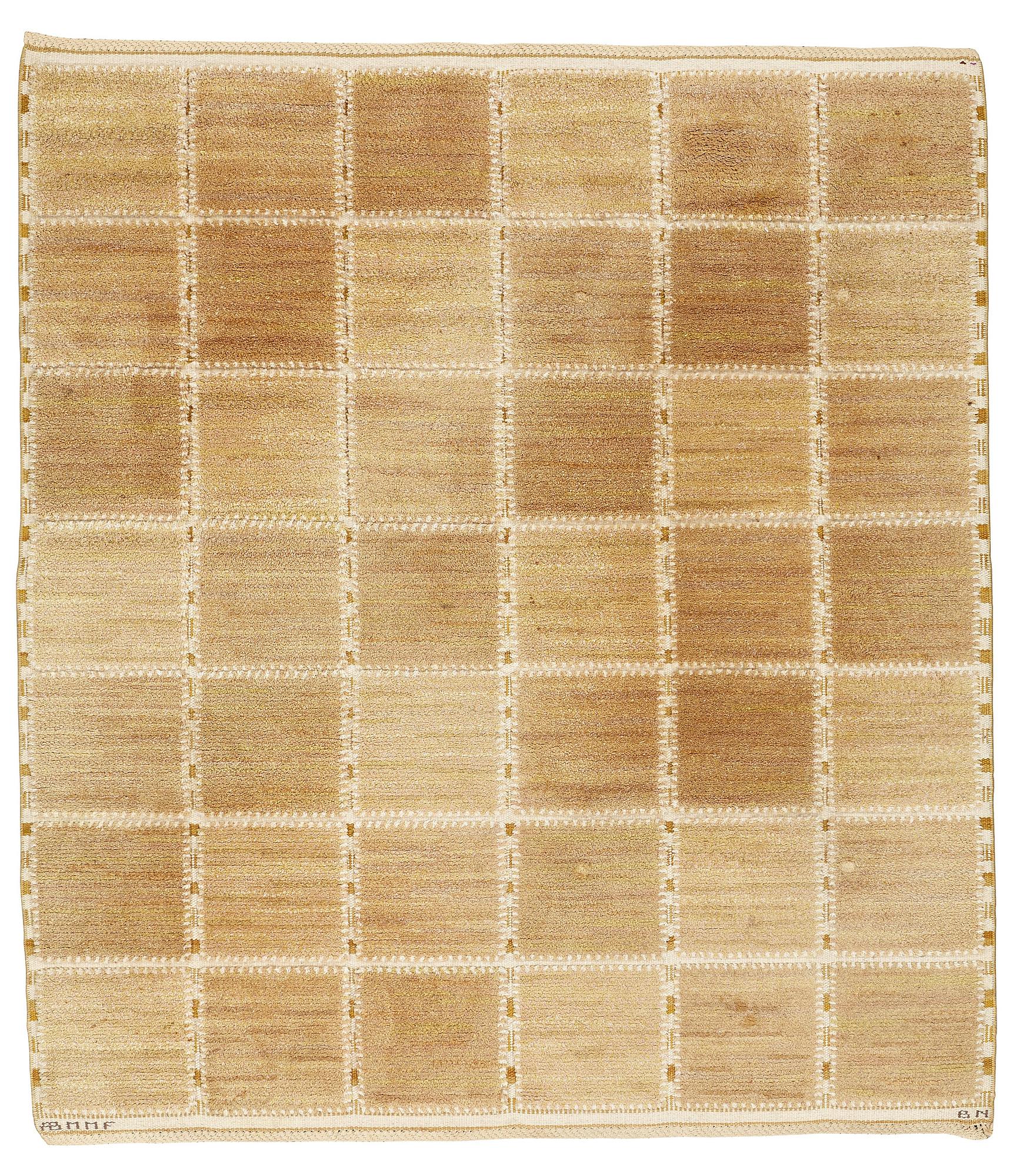 Barbro Nilsson, MATTA, "Gyllenrutan, ljus", reliefflossa, ca 203 x 180,5 cm, signerad AB MMF BN.