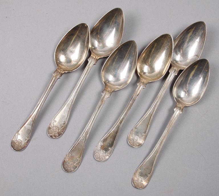 MATSKEDAR, 6 st, silver, Adolf Bergström, Lidköping 1880-tal.