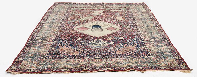 An antique Kirman Laver figural, Southeastern Iran, c. 220 x 135 cm.