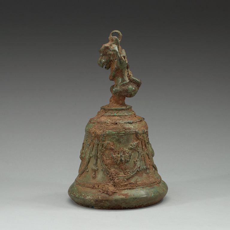 TEMPELKLOCKA, brons. Östra Java, Majapahit Kingdom, troligen 1200-tal.