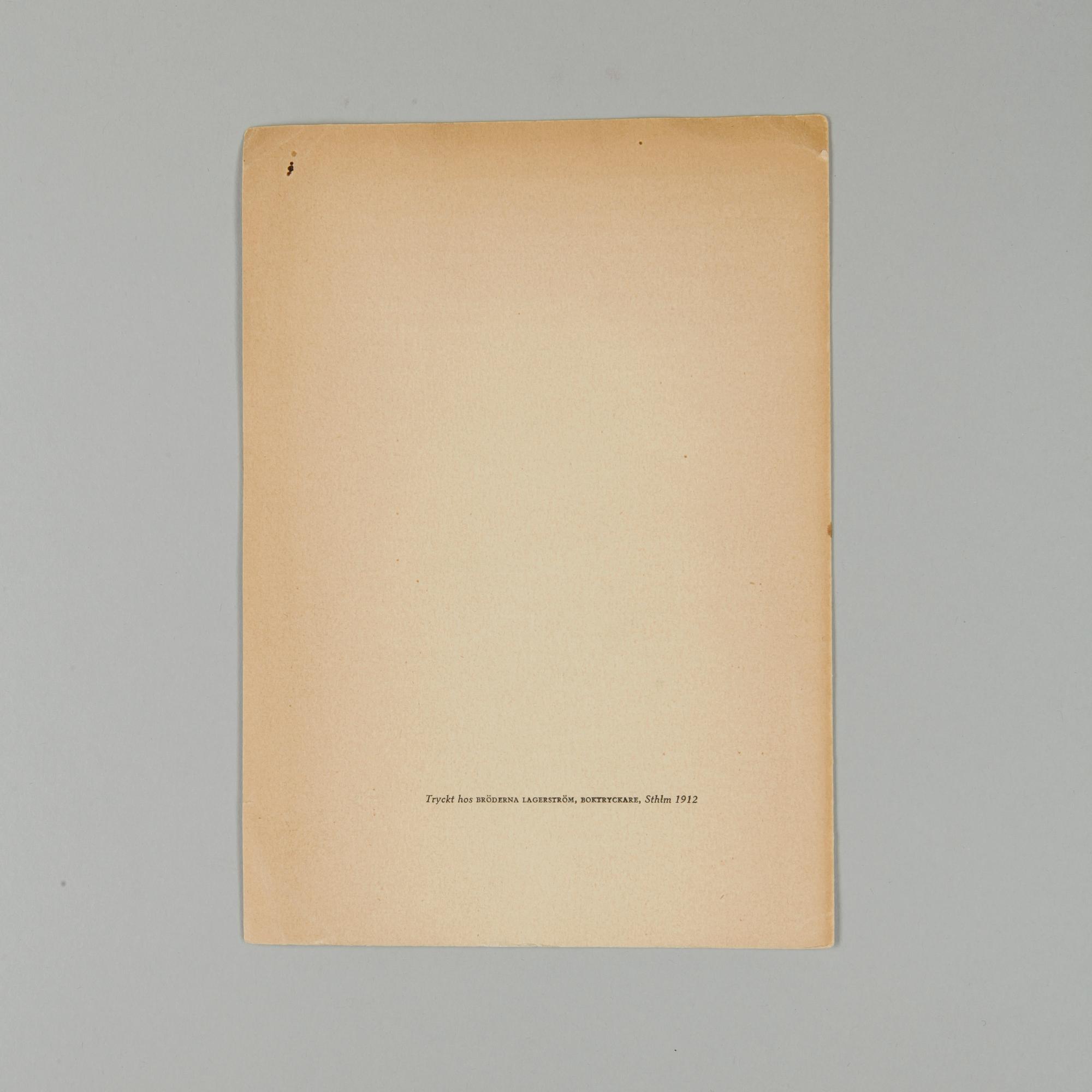 PROGRAM/MINNESBLAD, "Vid August Strindbergs begrafning", Stockholm 1912.