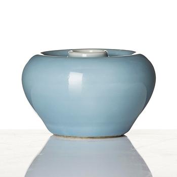 A claire de lune glazed water pot, Qing dynasty, 19th century with Kangxi mark.