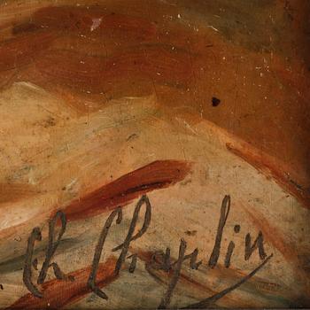 CHARLES CHAPLIN, tillskr, olja på pannå, sign.