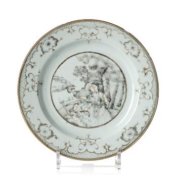 1034. A grisaille and gold 'European Subject' plate, Qing dynasty, Qianlong (1736-95).