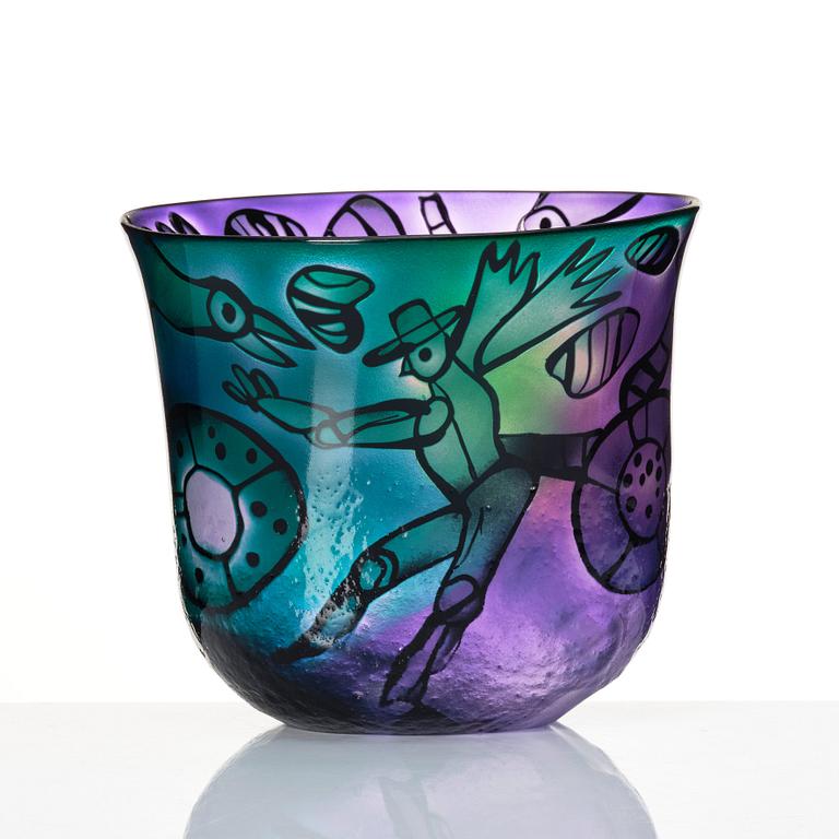 Bertil Vallien, a unique blasted glass bowl, Kosta Boda, Sweden.