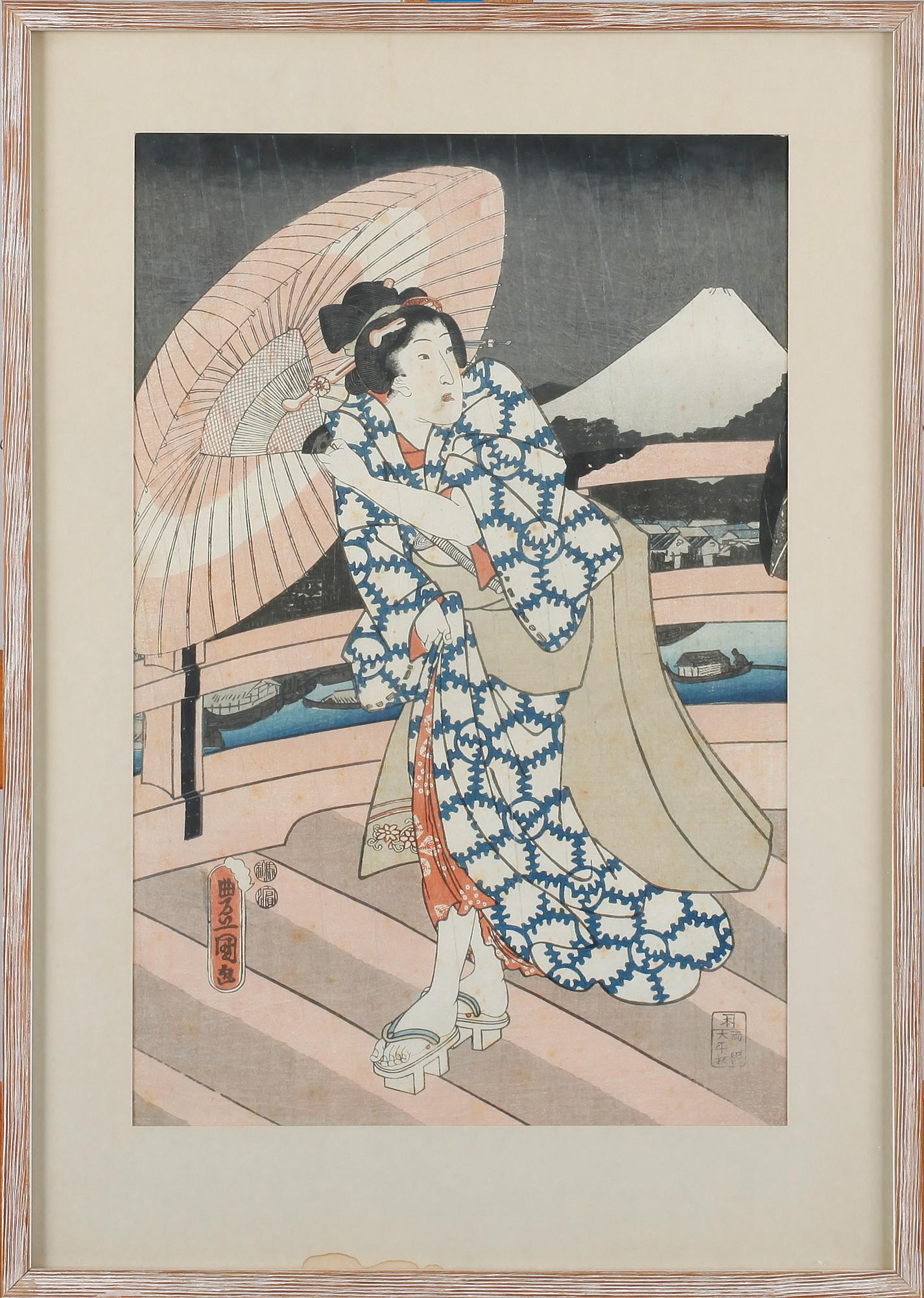 HIROSHIGE, efter, 3 st, träsnitt, Japan, 1800-tal.