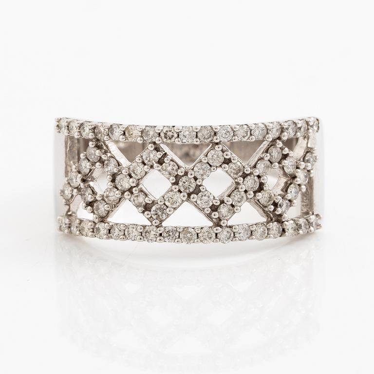 Ring, 14K white gold with small diamonds in a grid pattern.