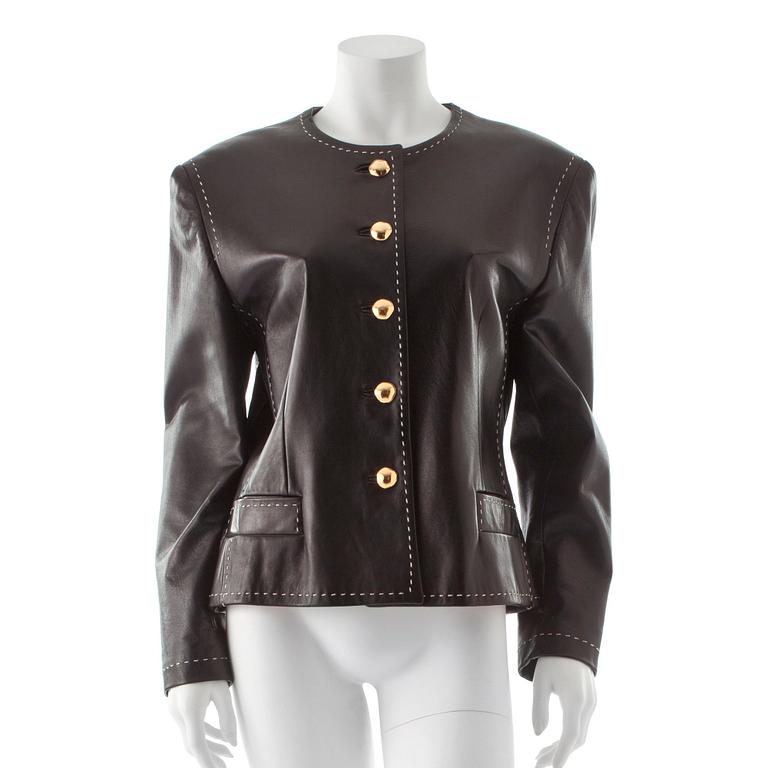 ESCADA, a black leather jacket.