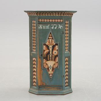 A hanging cabinet for a corner folk art Rättvik Dalarna. Dated 1796.