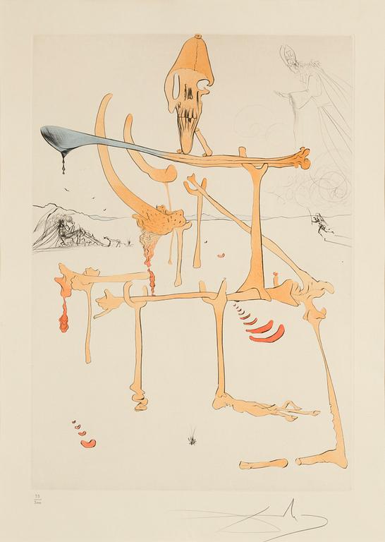 Salvador Dalí, torrnål kolorerad med stencil, 1975, signerad 33/300.