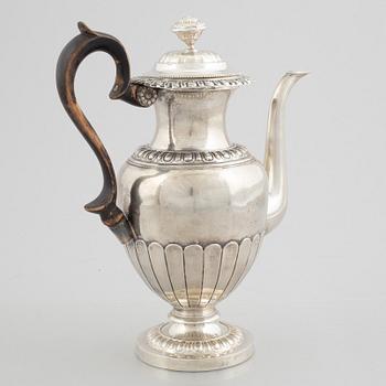 A Swedish Empire silver coffee pot, mark of Gustaf Möllenborg, Stockholm 1838.