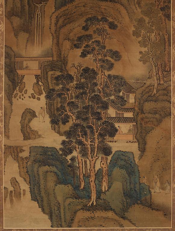 Rullmålning, färg och tusch på siden, signerad “蒋桐” Jiang Tong och med cyklisk datering till jiaxu, 1600/1700-tal.