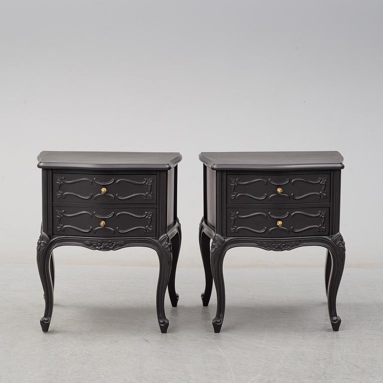 BEDSIDE TABLES, a pair, rococo-style, second half of the 20th century.