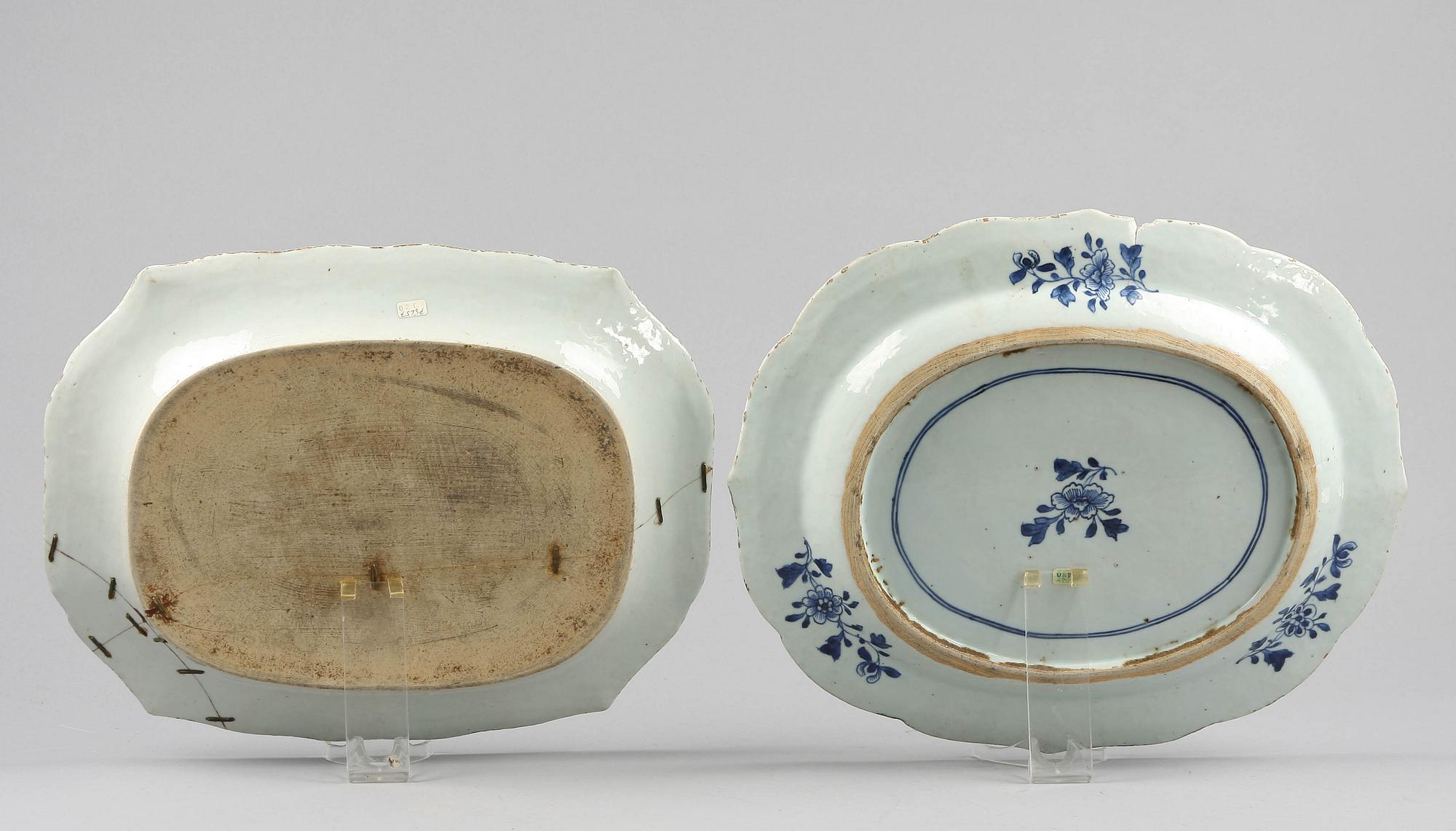 STEKFAT, 2 st, porslin. Kina, Qianlong 1700-tal.