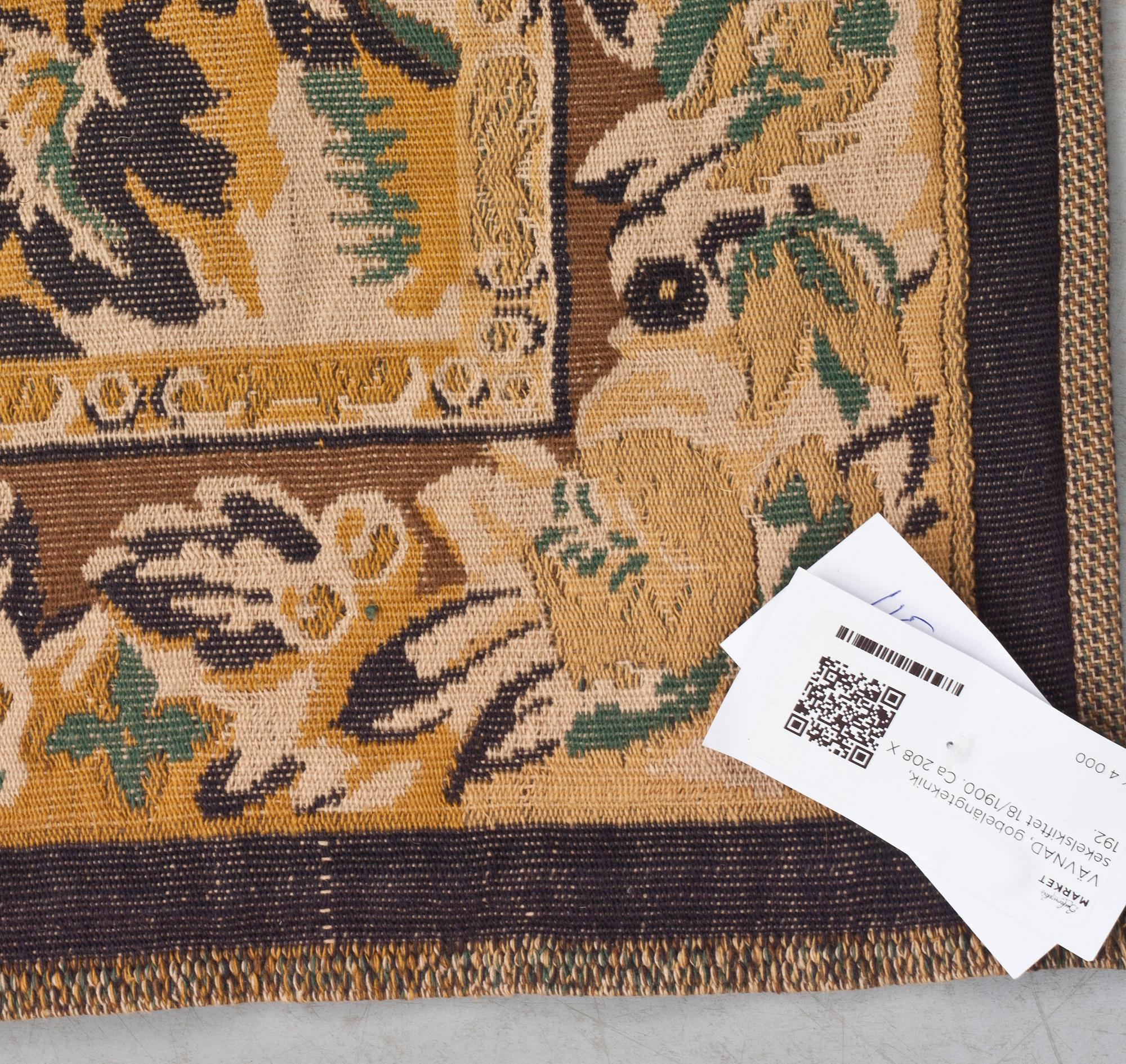 VÄVNAD, gobelängteknik, sekelskiftet 18/1900. Ca 198 X 123 cm.