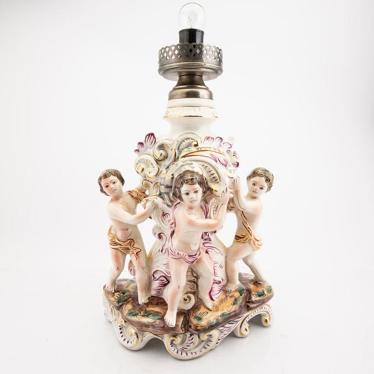 An Italian porcelain table lamp mid 1900s/later part.