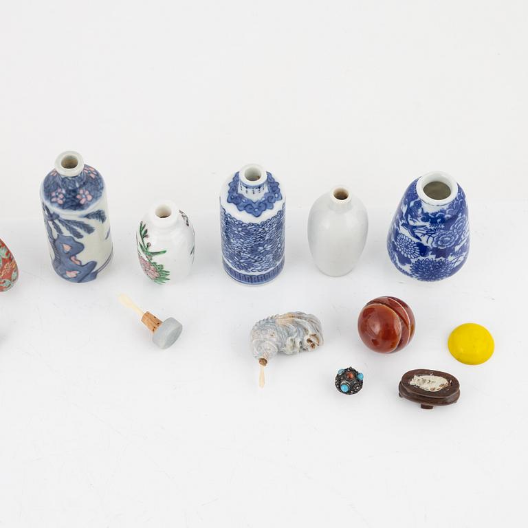 Ten porcelain snuff bottles, China, 20th century.