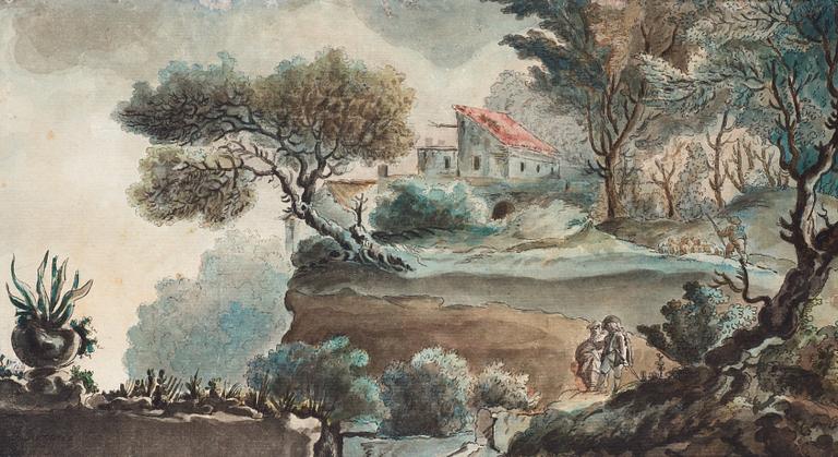 Louis Jean Desprez, Italian landscape with a farmhouse.