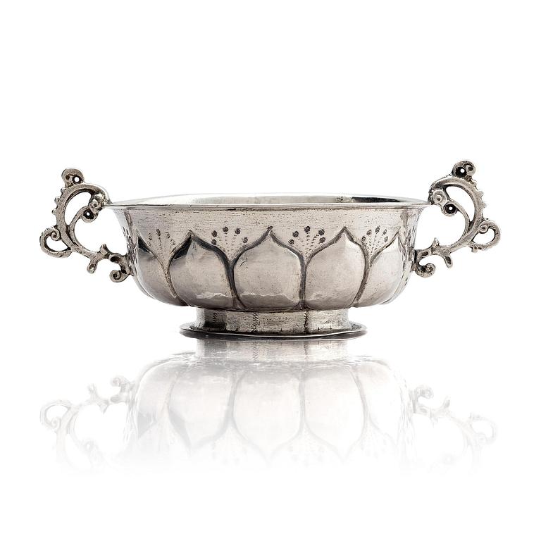 Johan Wallman, brännvinskål, silver, Varberg 1719. Barock.