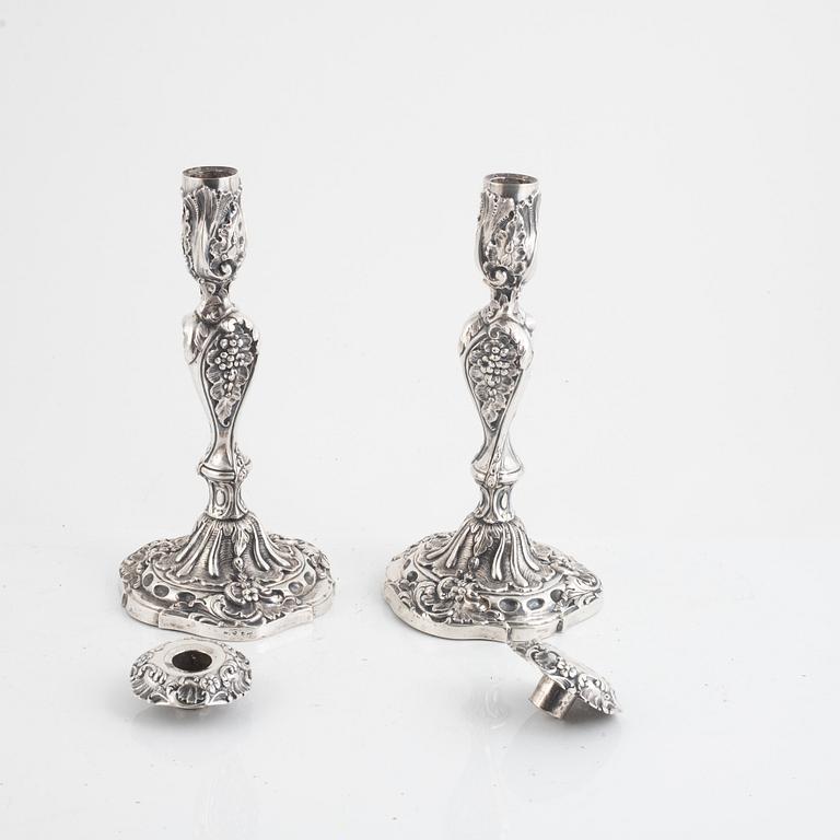 Christopher Creutz, ljusstakar, ett par, silver, nyrokoko, Stockholm 1862.