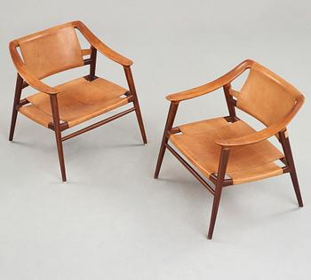 Adolf Relling & Sigurd Resell, a pair of teak and leather "56/2 Bambi-series" armchairs, Norway 1950-60's.