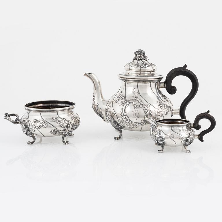 An Austro-Hungarian Silver Teapot, Creamer and Sugar Bowl, Vienna 1872-1922.