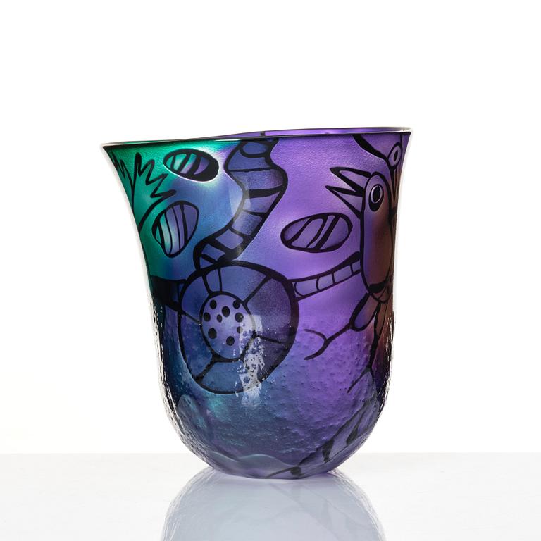 Bertil Vallien, a unique blasted glass bowl, Kosta Boda, Sweden.